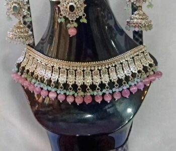 Bridal Jewellery Necklace Earrings And MangTikka Set pink