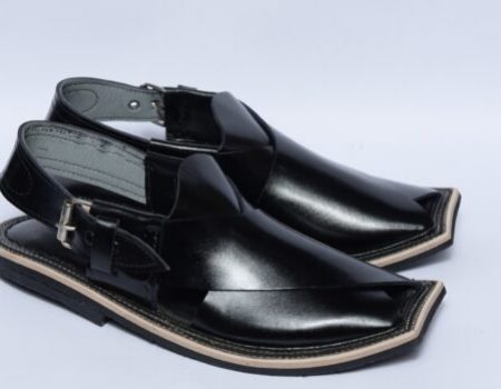 Peshawari Chappal / Sandal Gents Genuine Leather Black Soft Insole – Thin Tyre sole