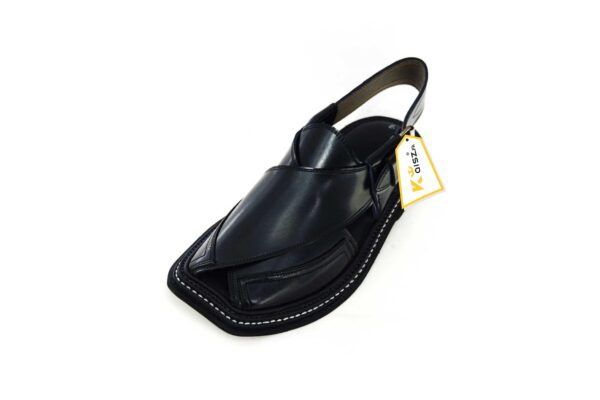 Peshawari Chappal Sandal Charsadda Tripple Gear Black Leather Soft Insole