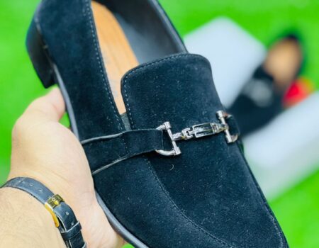 suede leather Loafers Shoes Black Color