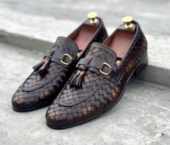 Brown Knitted Leather Loafers