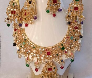 Bridal Jewelry Necklace Earrings set Gold Multicolor