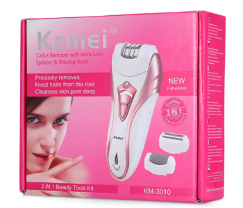 Kemei KM – 3010 3 in 1 Epilator Shaver  Electric Rechargeable Cordd and Cordlesss  Hair Remover and Callus Remover