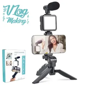 Video Vlogger Kits | Vlogging Tripod with LED Light Bluetooh Remote and Professional Mic