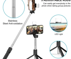 Folding Tripod Selfie Stick With Bluetooth Remote LED