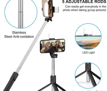 Folding Tripod Selfie Stick With Bluetooth Remote LED