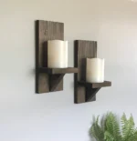 2 pcs Wooden Wall Sconces For Candles--