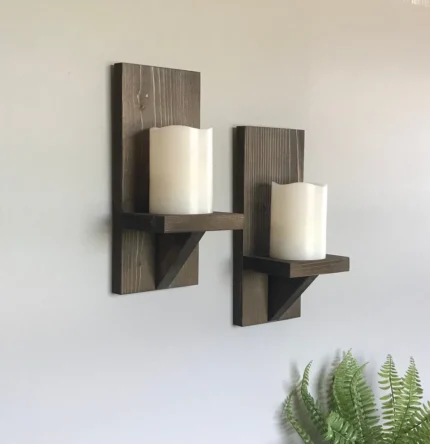 2 pcs Wooden Wall Sconces For Candles--