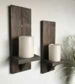 2 pcs Wooden Wall Sconces For Candles--