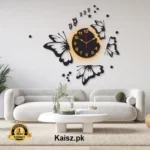 Buy Flying Butterflies Wooden Wall Clock Pakistan 3D laminated design with backlight