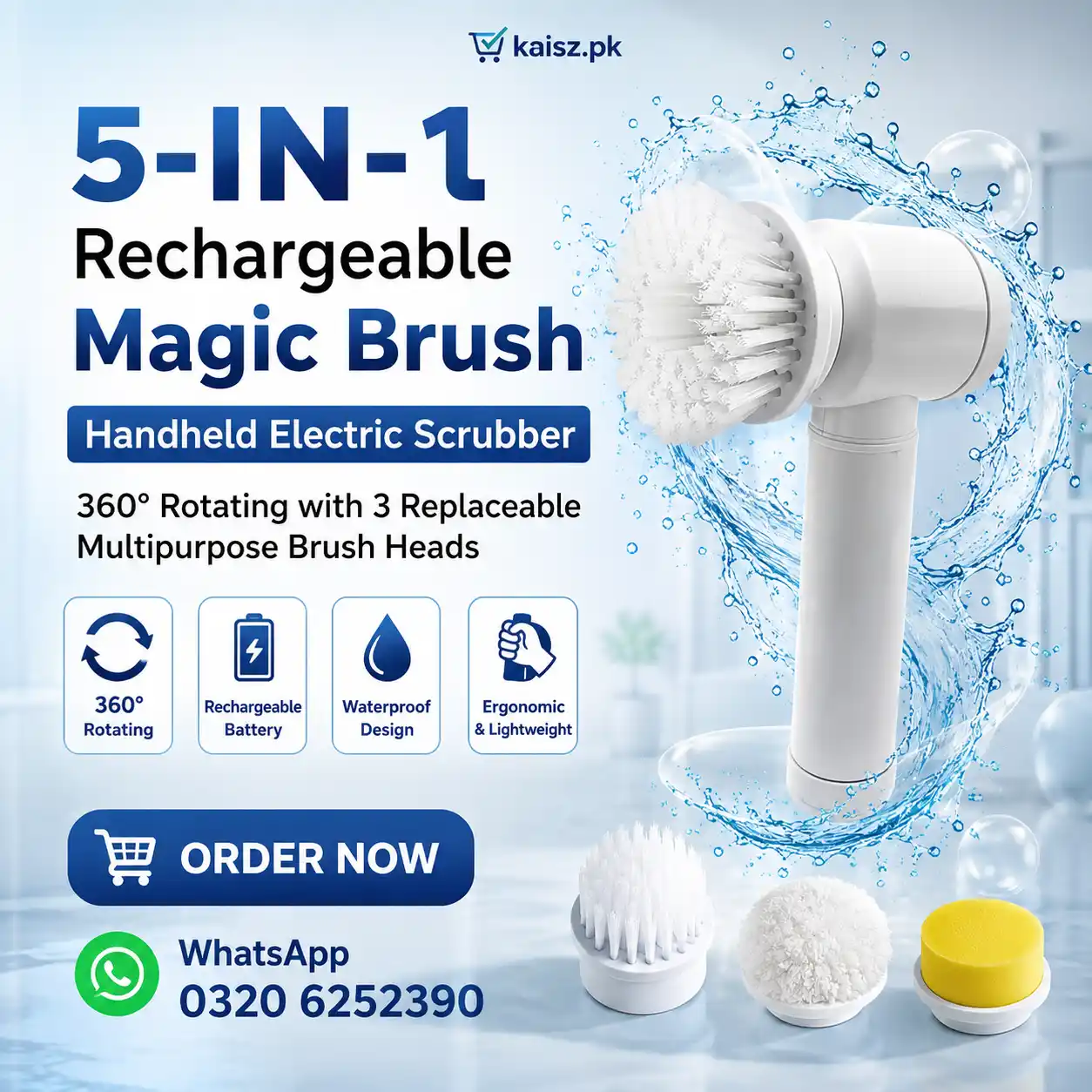 5-in-1 Rechargeable Magic Brush Electric Scrubber for Home Cleaning Pakistan