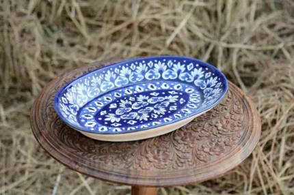 Blue Pottery Oval Shape Rice Tray 13.5x9