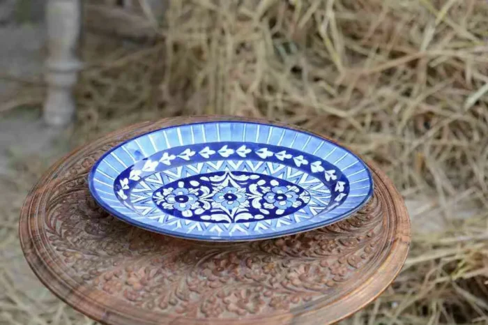 Blue Pottery Oval shape rice tray 12.5x9