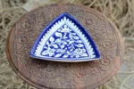 Blue Pottery Triangular Dish 9.5x9.5--