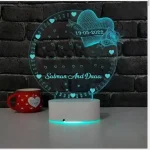 Customized 3D illusion heart flower name lamp glowing acrylic design Pakistan