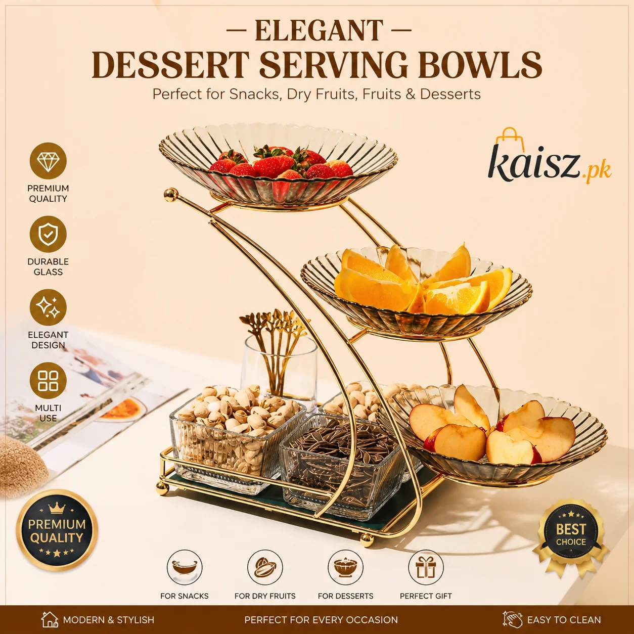 Elegant glass dessert serving bowls for dining table Pakistan
