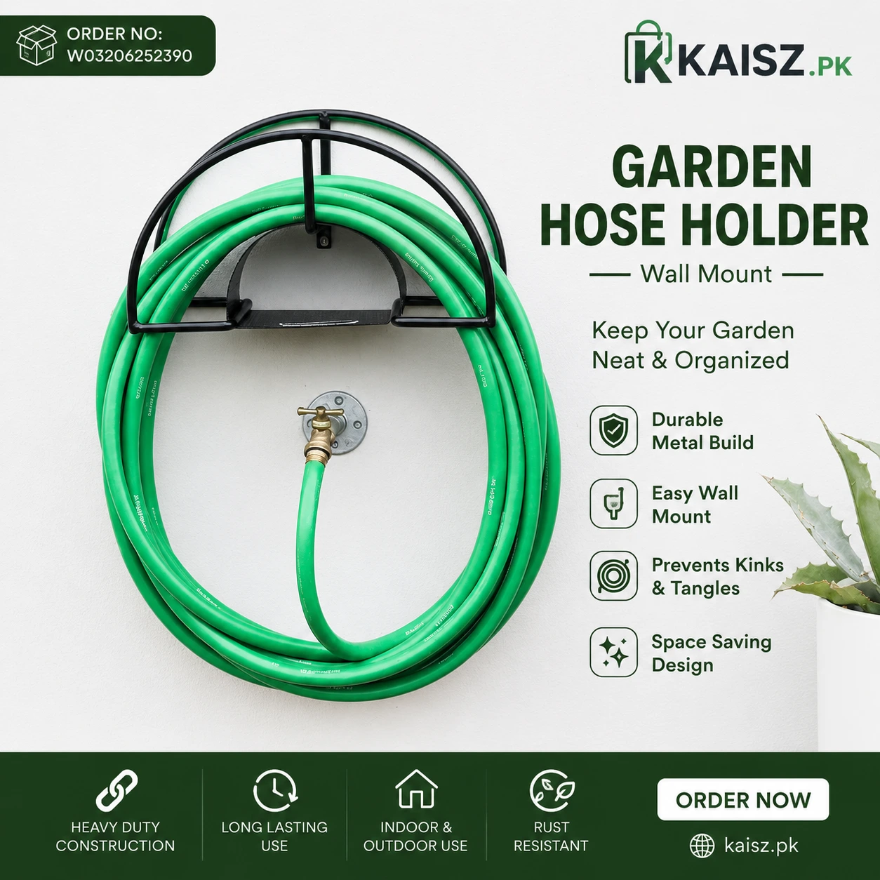 Garden Hose Holder Pakistan mounted on the outdoor garden wall