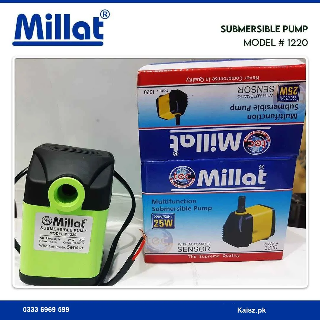 Millat submersible pump 25 watt Pakistan for coolers and aquariums