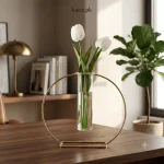 Modern Circle Gold Table Vase with glass tube flower holder