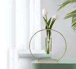 Modern Circle Gold Table Vase with glass tube flower holder