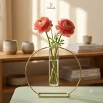 Modern Circle Gold Table Vase with glass tube flower holder