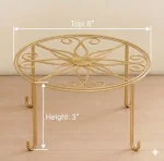 Modern circular Metal Plant Stand Pakistan with wood shelf holding an orange flower pot stand.