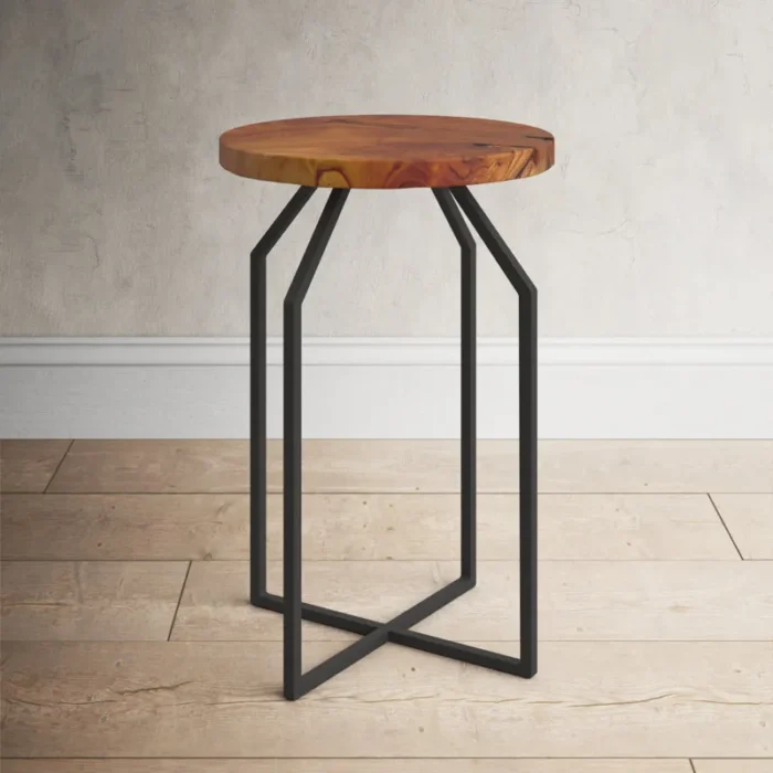 Wood Black Metal Accent Table