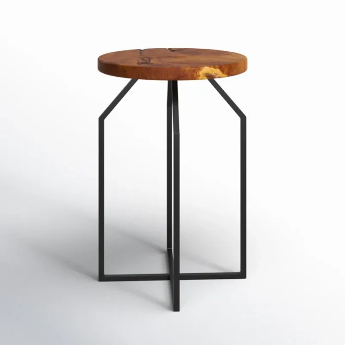 Wood Black Metal Accent Table