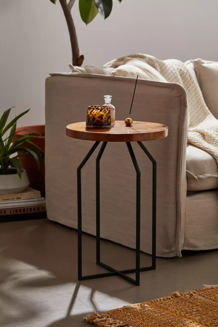 Wood Black Metal Accent Table