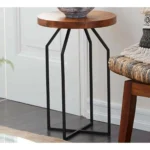 Wood Black Metal Accent Table