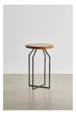 Wood Black Metal Accent Table