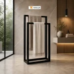 Freestanding 3 Tier Black Metal Towel Rack with Powder Coated Stainless Steel Frame for Bathroom Organization, Space Saving No Drill Towel Stand by Kaisz Pakistan