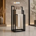 Freestanding 3 Tier Black Metal Towel Rack with Powder Coated Stainless Steel Frame for Bathroom Organization, Space Saving No Drill Towel Stand by Kaisz Pakistan