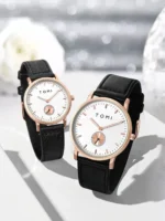 TOMI Rose Gold Leather Strap Quartz Watch