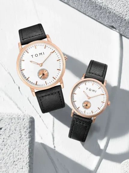 TOMI Rose Gold Leather Strap Quartz Watch