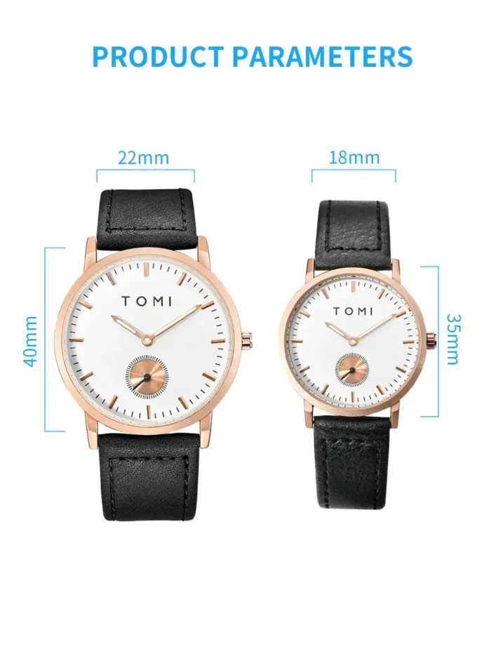 TOMI Rose Gold Leather Strap Quartz Watch