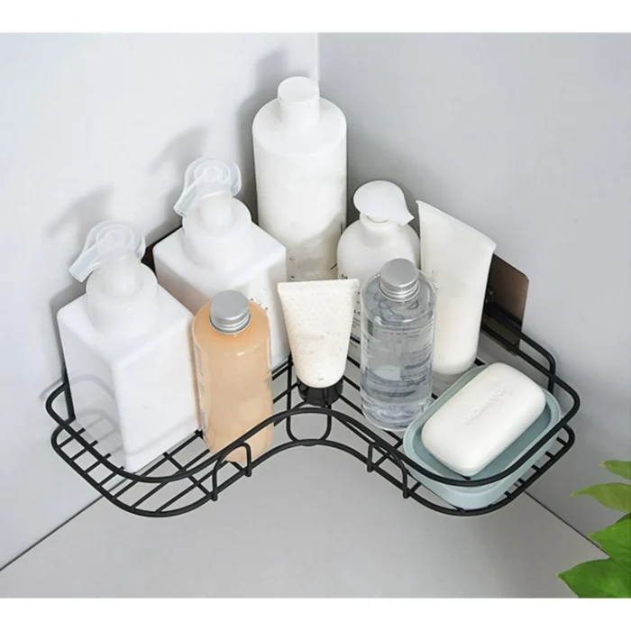 Casewin Shower Caddy Corner Shelf with 4 Removable Hook, Adhesive Metal Bathroom Shelf Wall Mounted, Non-Drilling Floating Shelf for Bathroom Organizer/Shower Organizer/Kitchen