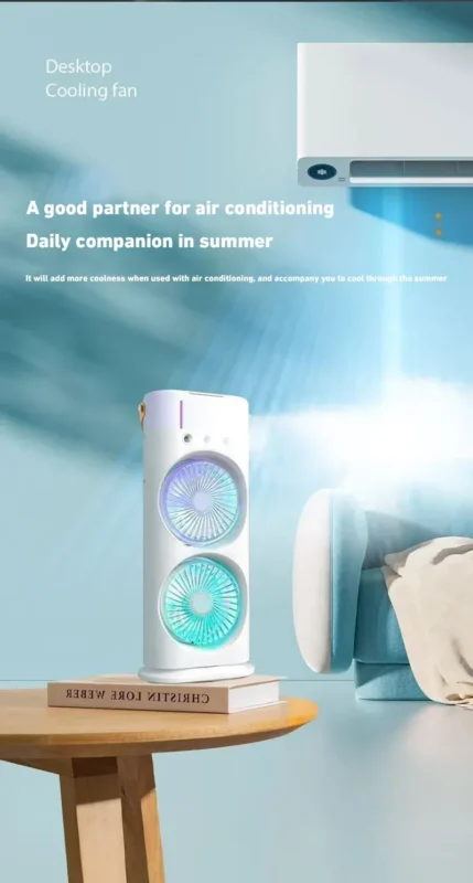 Spray Air Conditioning Dual Fan USB Rechargeable Fan