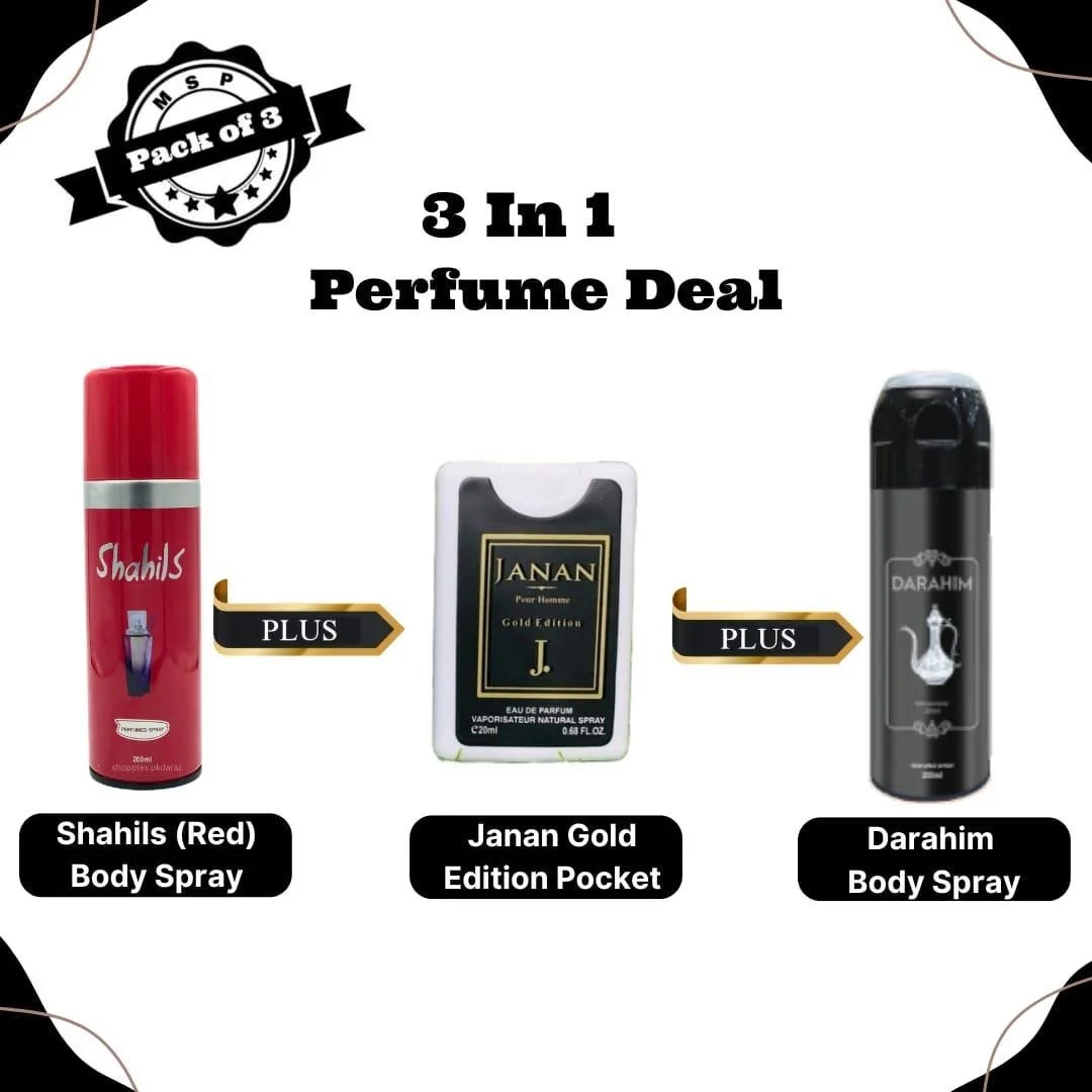 Shahils( Red ) Body Spray, Janan Gold Pocket Perfume, and Darahimbod Spray, Pack of 3
