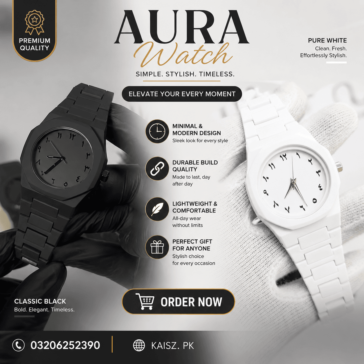 Aura Watch premium stylish wrist watch for men in Pakistan with luxury design and elegant metal strap available online at Kaisz.pk