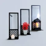 Wooden Wall Shelf and Acrylic Mirror Wall Art Set of 3 for Home Decoration in Pakistan