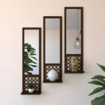 Wooden Wall Shelf and Acrylic Mirror Wall Art Set of 3 for Home Decoration in Pakistan