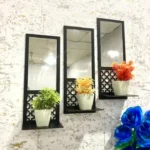 Wooden Wall Shelf and Acrylic Mirror Wall Art Set of 3 for Home Decoration in Pakistan