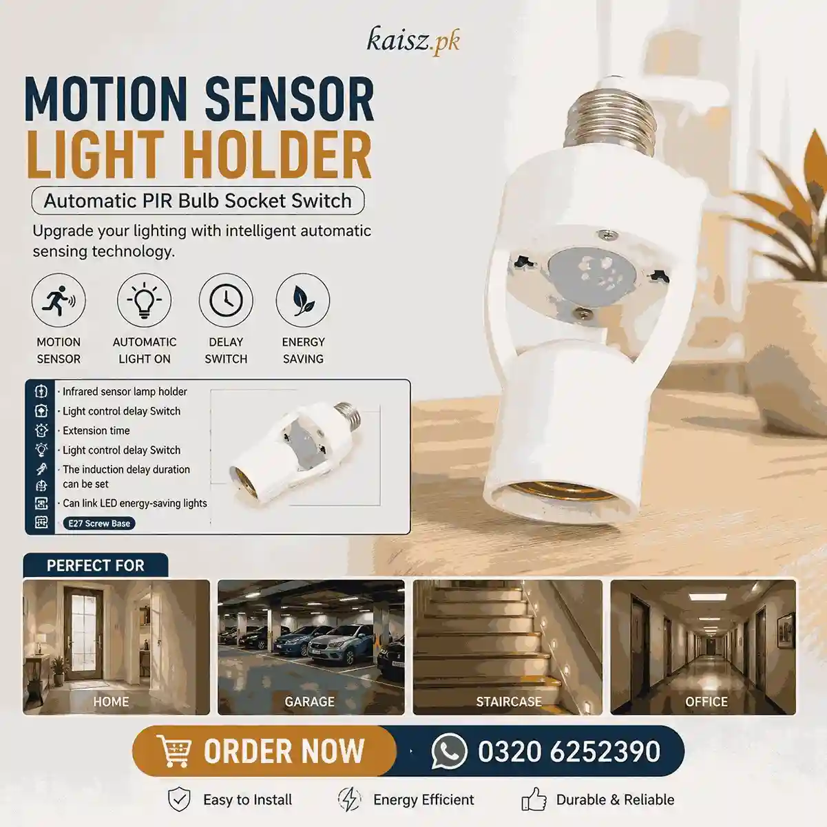 Motion Sensor Light Holder with PIR Sensor for Home in Pakistan
