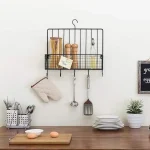 metal hanging spice rack with utensil hooks black kitchen storage shelf wall mounted organizer (2)