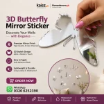 Mirror Butterfly Wall Clock Pakistan –Decorative Acrylic Clock