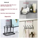 Metal Organizer Set – Bathroom Shelf, Door Hook & Lid Rack Pack of 3