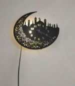 Islamic Wooden Wall Clock with Premium Light Moon Mosque Design Pakistan