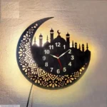 Islamic Wooden Wall Clock with Premium Light Moon Mosque Design Pakistan