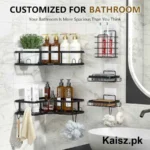 5-piece black bathroom organizer rack for wall storage (3)